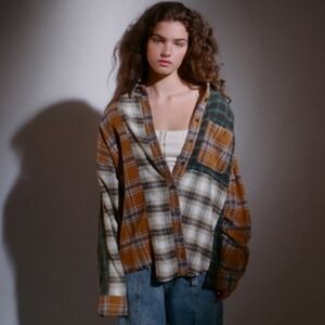 Urban Outfitters BDG Ted Mixed Flannel Plaid Oversized Button Down Shirt